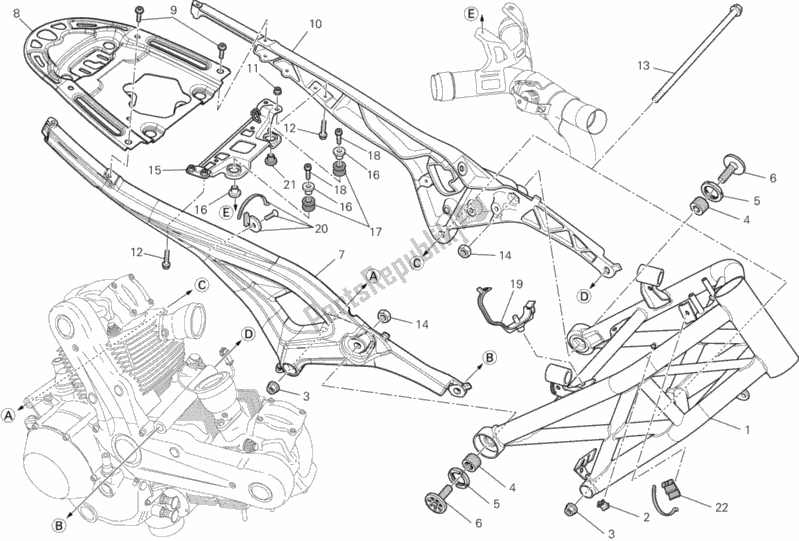 Todas as partes de Quadro, Armação do Ducati Monster 796 ABS-DMT 2014